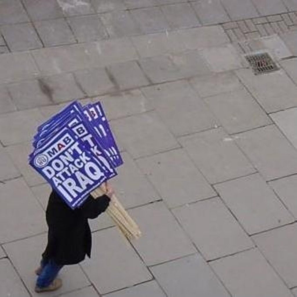 A demonstrator at a previous anti-war protest