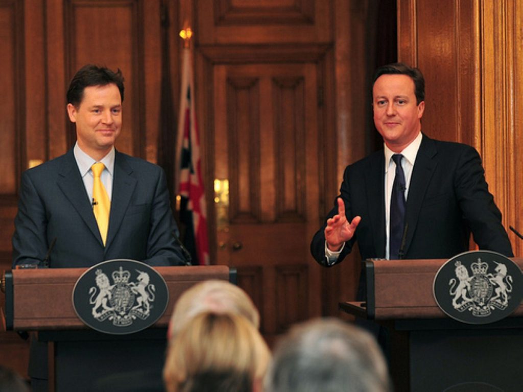 A rare event, these days: David Cameron and Nick Clegg hold a press conference, for real journalists