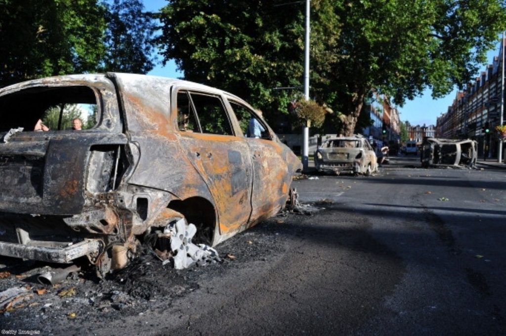 Burned-out cars after last week's looting