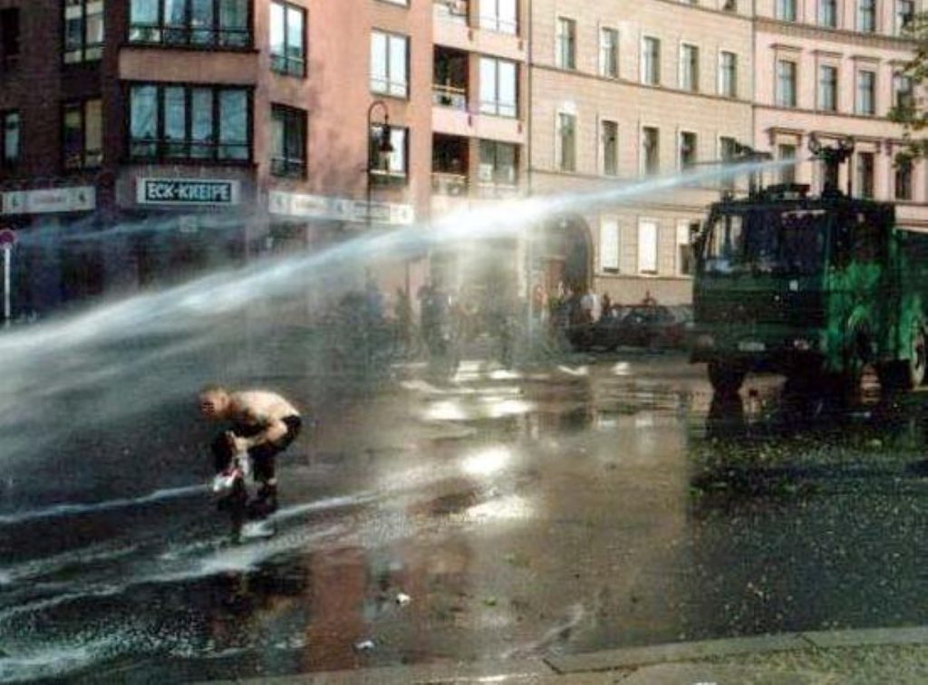 Water cannons are often used in mainland Europe but never on British streets