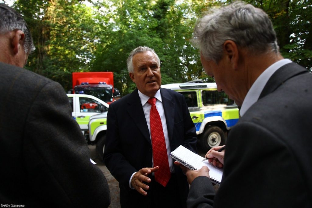 Peter Hain MP for Neath arrives to speak to media as rescue workers try to rescue group of Welsh miners. Photo: Getty images