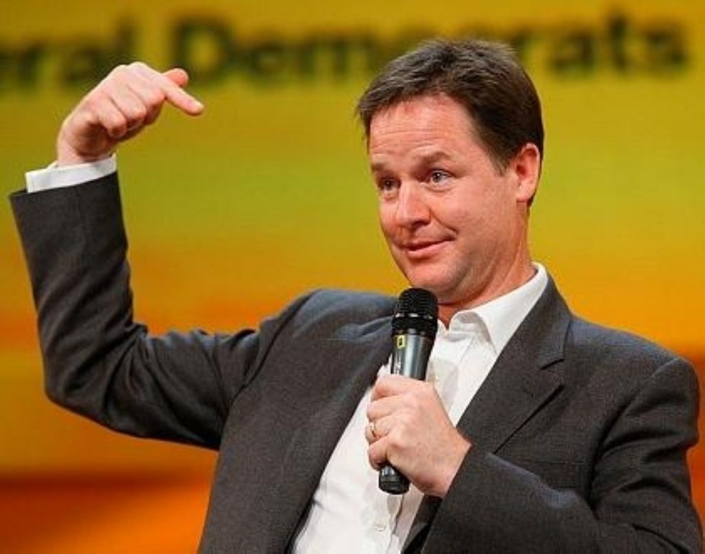 Liberal Democrat leader Nick Clegg looks uneasy during Q&A session in Birmingham.