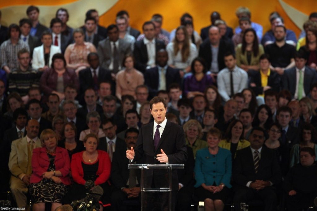 Clegg delivers his passionate speech to Liberal Democrat delegates.