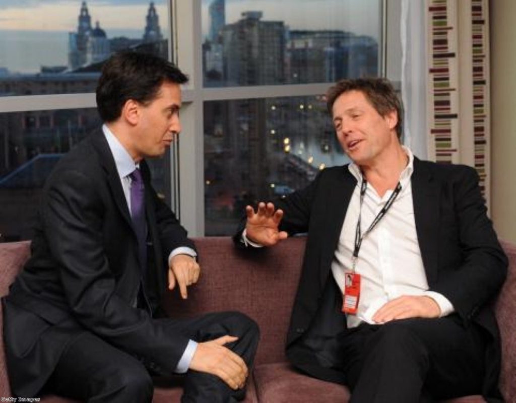 Hugh Grant tells Ed Miliband how he sees it in Liverpool