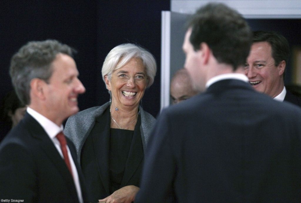 Supportive friends: George Osborne and David Cameron share a joke with Christine Lagarde, managing director of the IMF, at the G20 meeting in Nice.