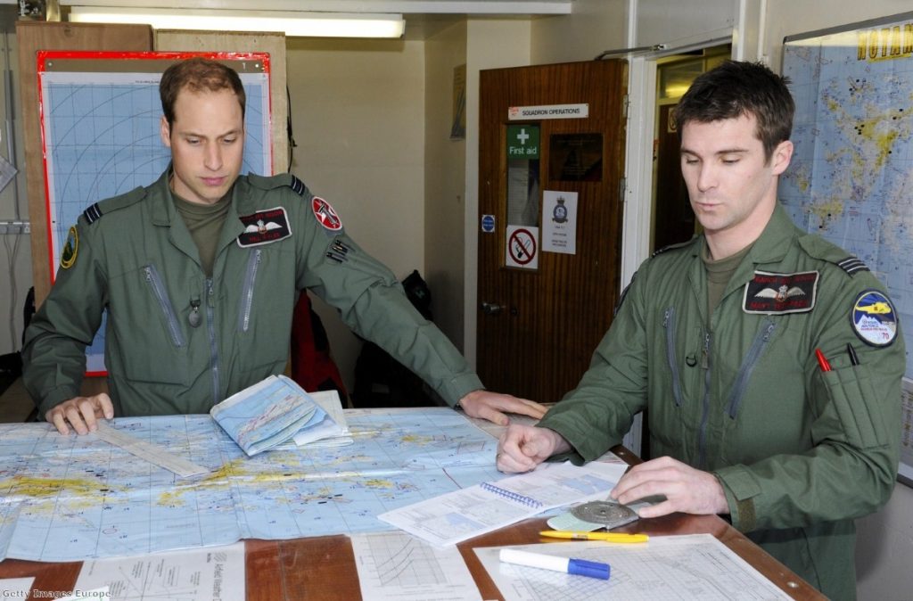 Prince William and his crew prepare for their first sortie of a six week deployment in the Mount Pleasant Complex, on the Falkland Islands.