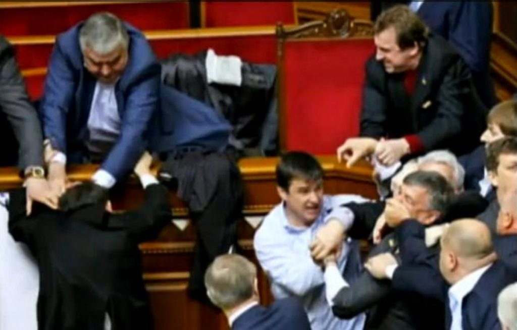Fighting in Ukraine's parliament. You wouldn't see that sort of thing in the Commons. Or would you?