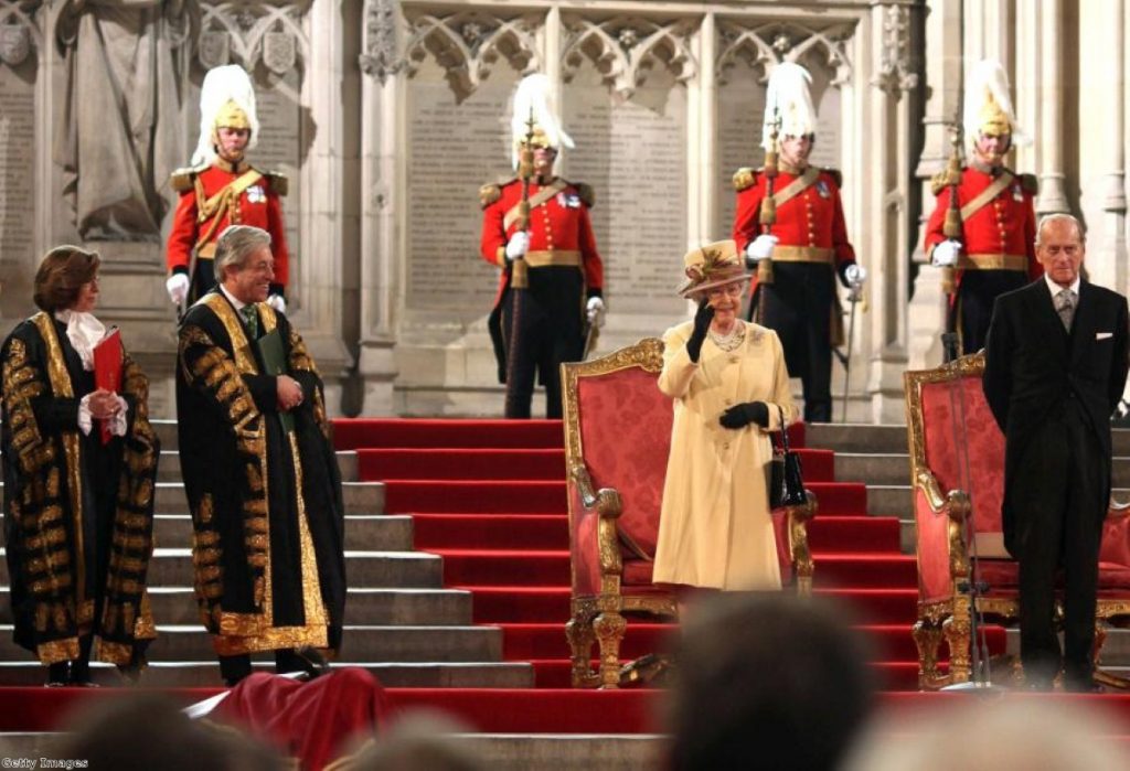 The Queen receives the loyal addresses from the Lords and Commons