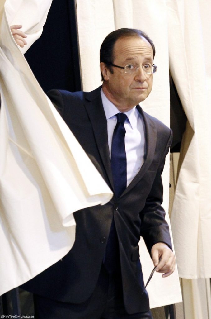 Francois Hollande casts his ballot during the first round of the election.