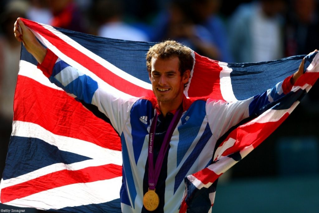 Andy Murray sports the Union Jack after the Olympics tennis final