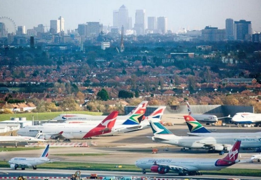 Heathrow airport, with London's skyline behind