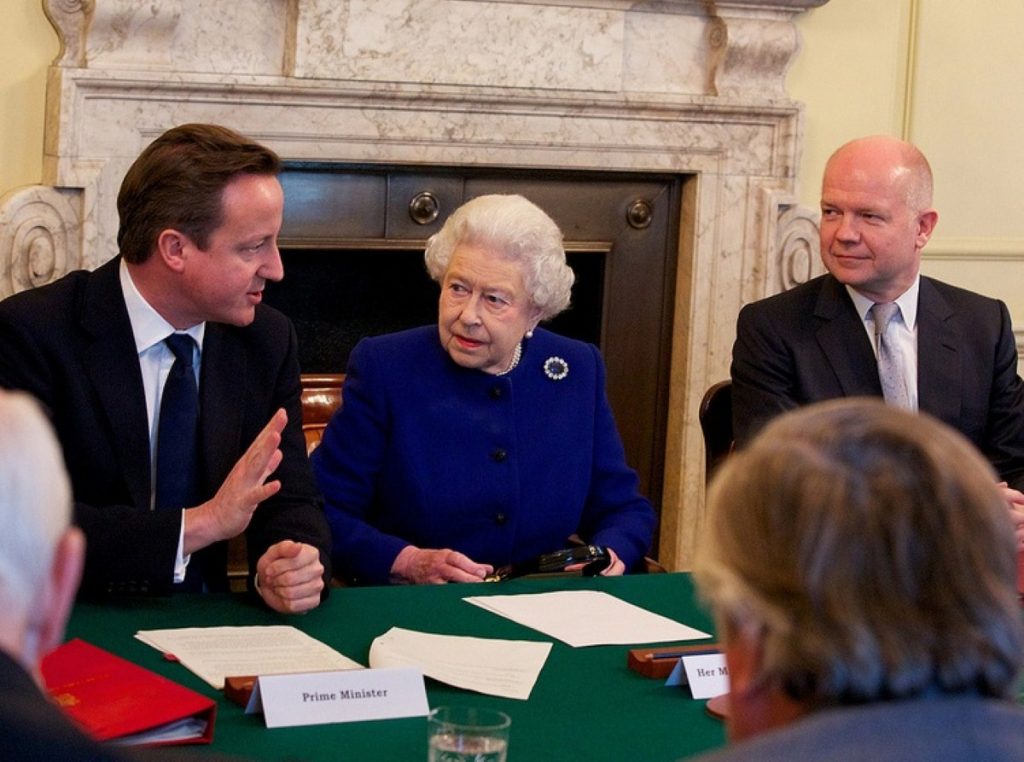 The Queen sat in David Cameron's seat for the meeting