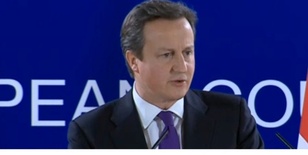 Cameron gives a press conference after negotiations.