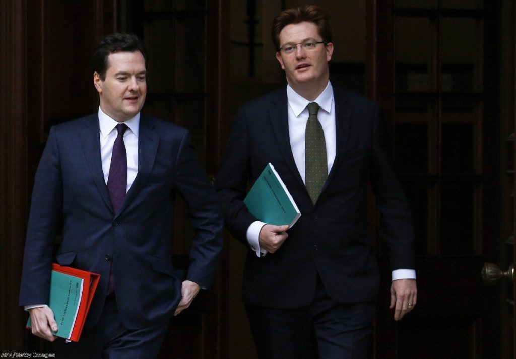 Danny Alexander chats with George Osborne in Whitehall. The pair have been accused of misleading the public on infrastructure spending