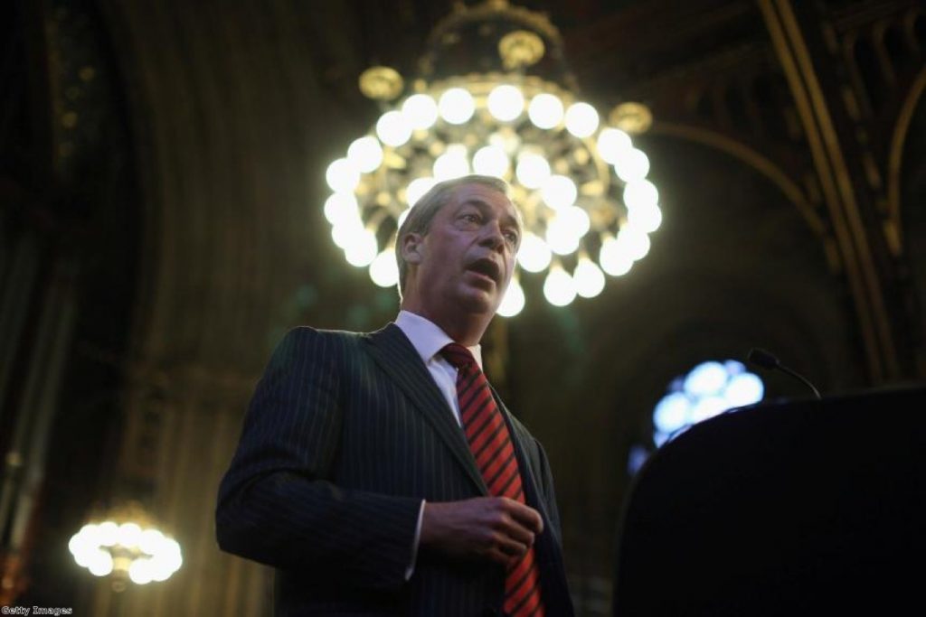 Nigel Farage speaking in Manchester Town Hall earlier today