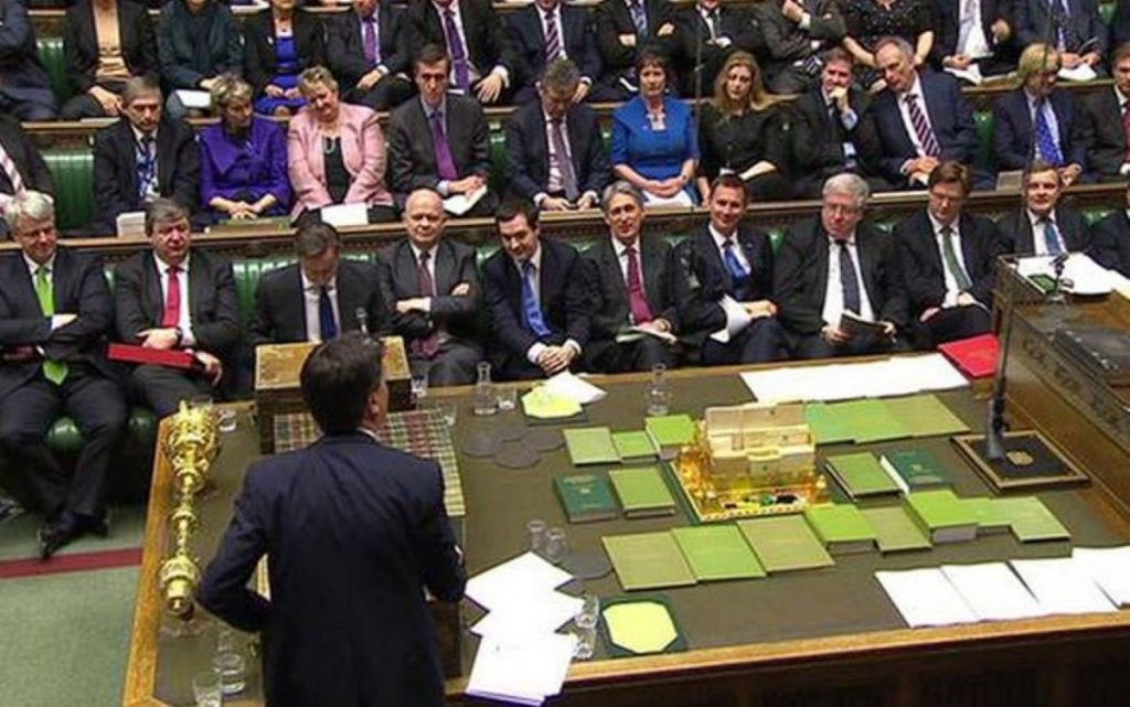 Not a woman in sight: The government front bench sits across from Ed Miliband with an all male team