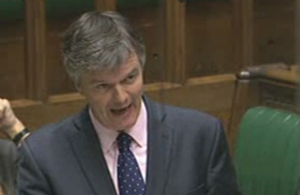 Michael Moore speaks in the Commons chamber during the second reading debate of his overseas aid bill