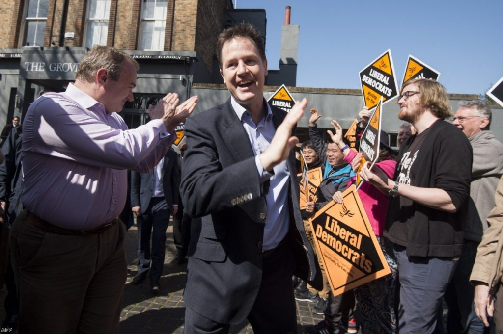 Happy Clegg: The Lib Dem leader has nothing left to lose
