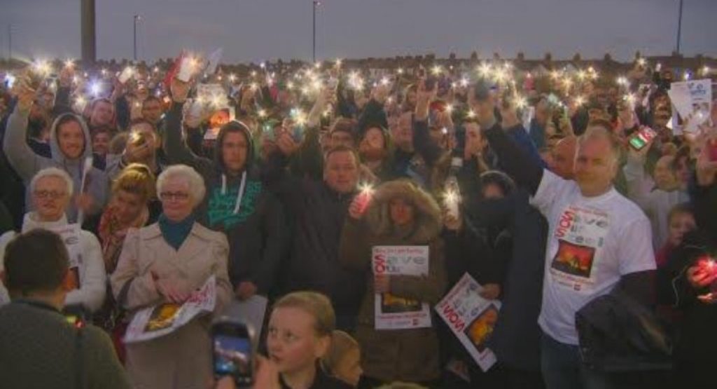 Campaigners at a rally to save the Redcar steelworks