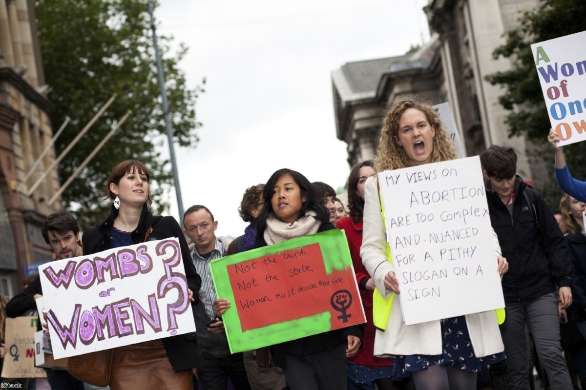 Women march at a pro choice rally in Ireland