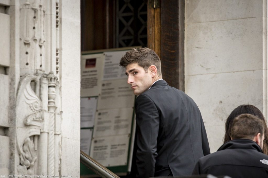 Footballer Ched Evans arriving at Cardiff Crown Court