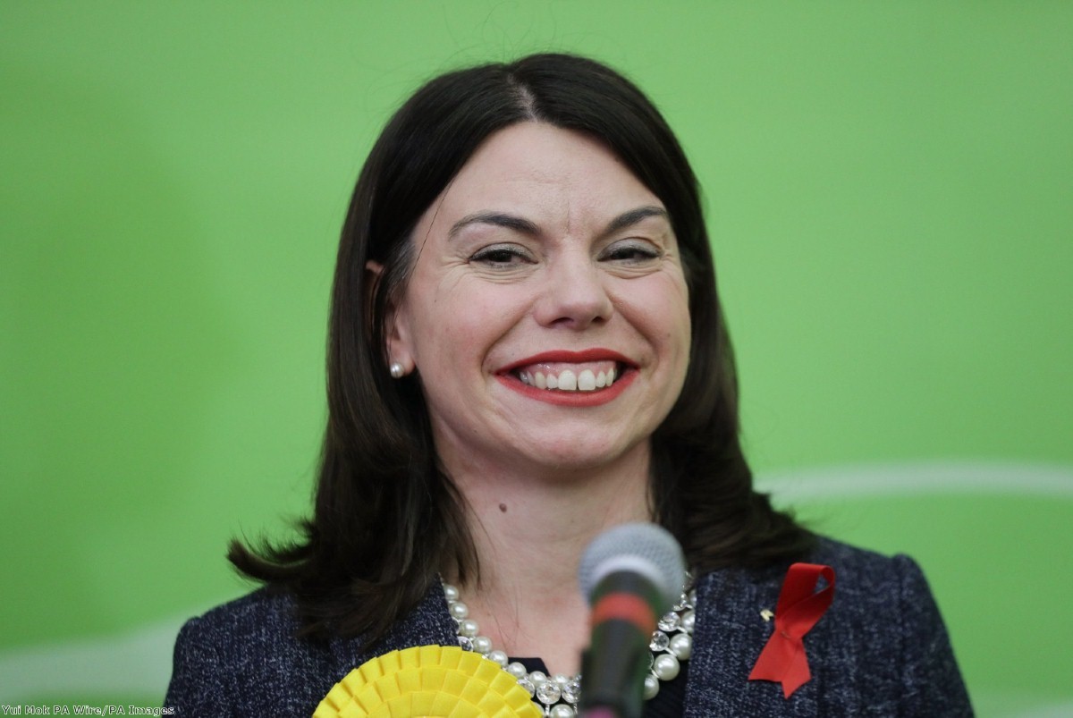 Liberal Democrat candidate Sarah Olney celebrates after winning the Richmond Park by-election