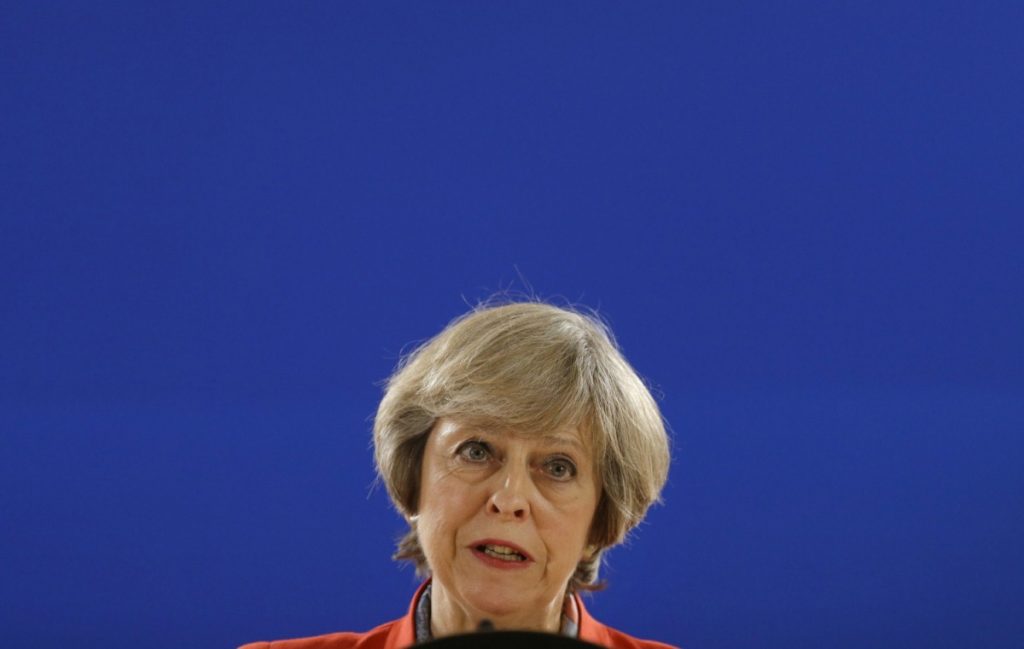 Theresa May answers a question during a press briefing at the EU Summit in Brussels last October