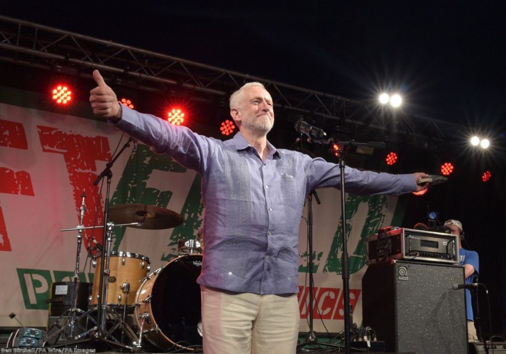 Jeremy Corbyn, seen here at Glastonbury, has never been more popular