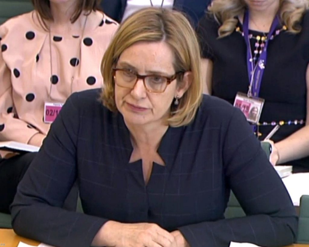 Former Home Secretary Amber Rudd giving evidence to the Home Affairs Select Committee last week | Copyright: PA