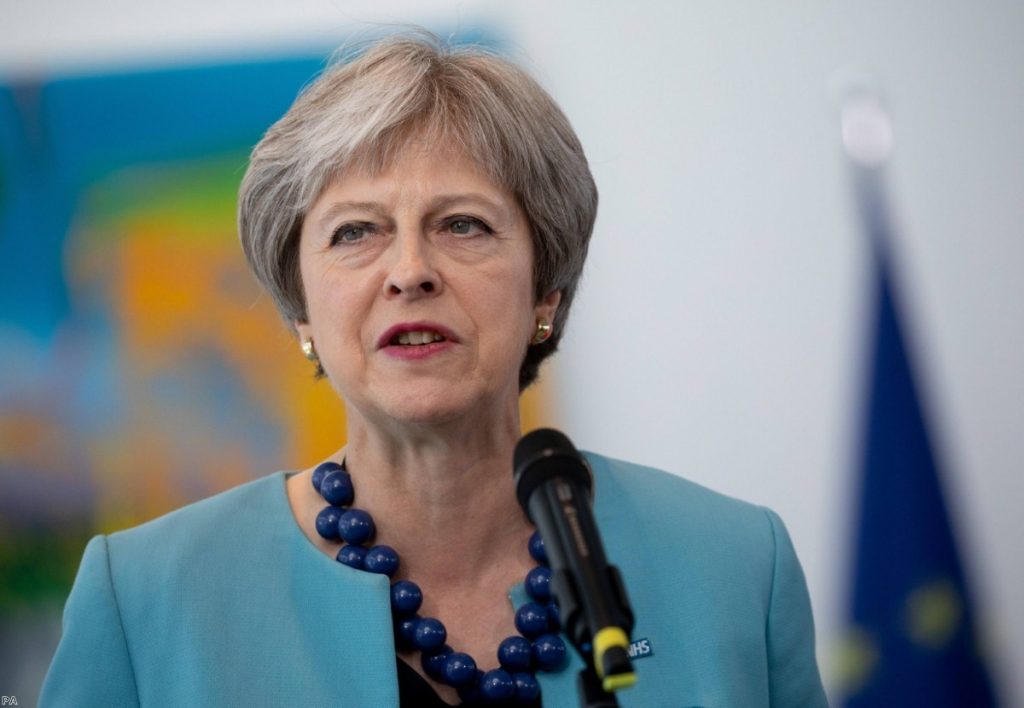 Theresa May during a statement at the German chancellery in Berlin on July 5, 2018 | Copyright: PA