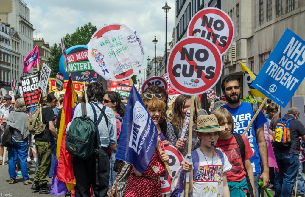 Protest against the government's austerity measures in London, June 2014