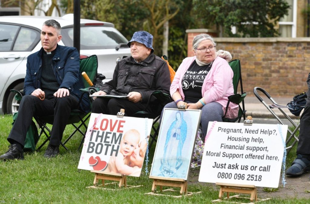 Pro-life campaigners outside Marie Stopes clinic on Mattock Lane, Ealing, London | Copyright: PA