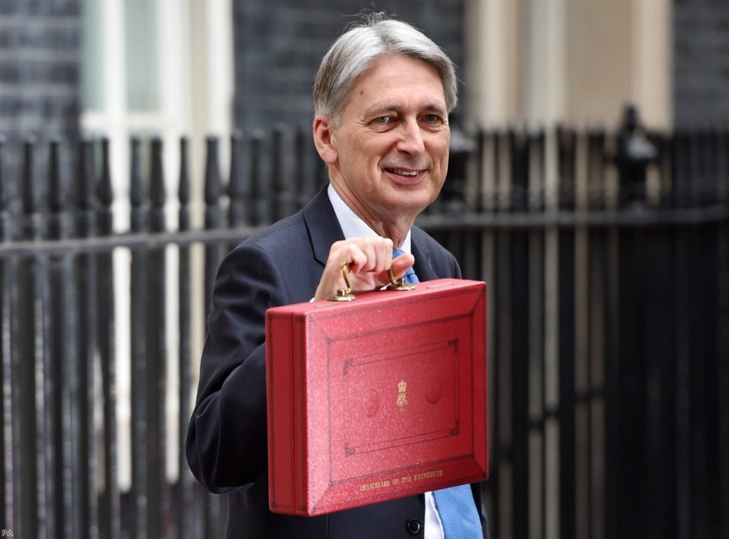 Philip Hammond holding his red ministerial box outside before heading to the House of Commons to deliver his 2017 Budget | Copyright: PA