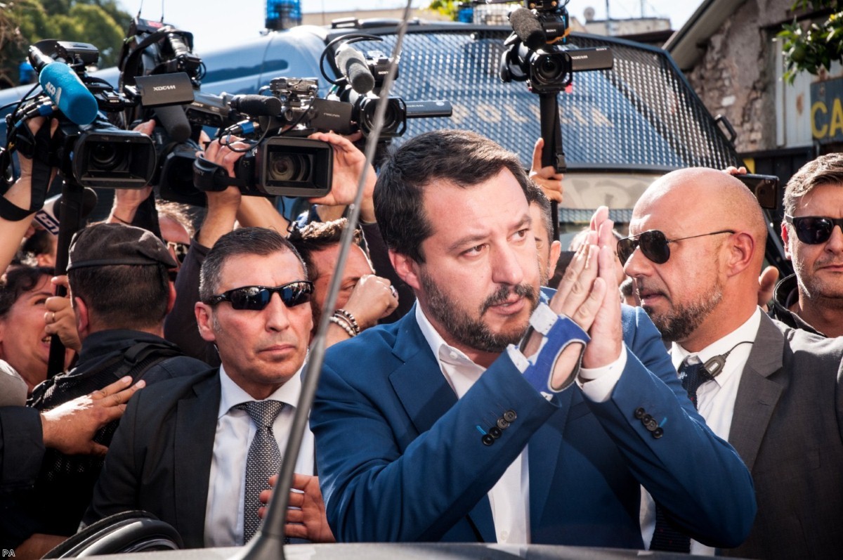 Italian deputy premier Matteo Salvini is greeted by chants of 'jackal, jackal' as he visits the site of a murder last month. Right-wing populists are on the march across the West.