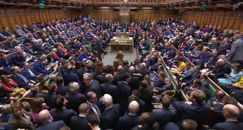 MPs gather in the Commons just before the full scale of the defeat was revealed