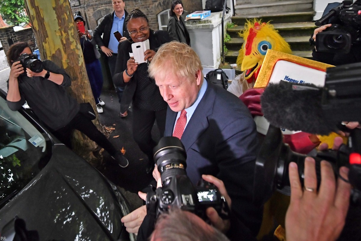 Conservative party leadership contender Boris Johnson leaving his home in south London this morning.