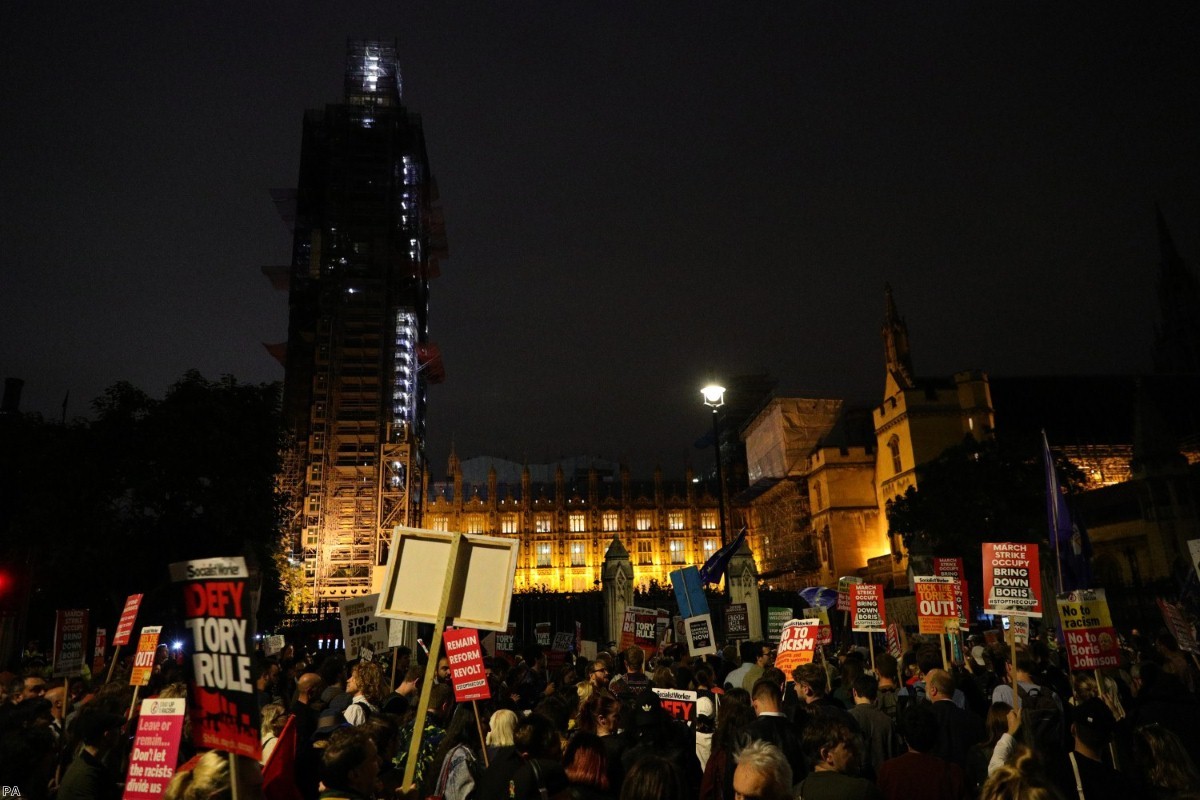 Protests took place outside parliament as the debate happened in the Commons.