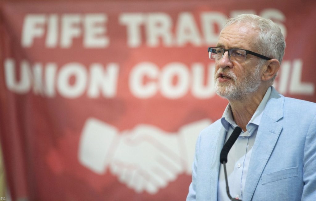 Jeremy Corbyn delivers a speech to the Scottish Trades Union Congress. His position on Brexit has shifted in recent months.