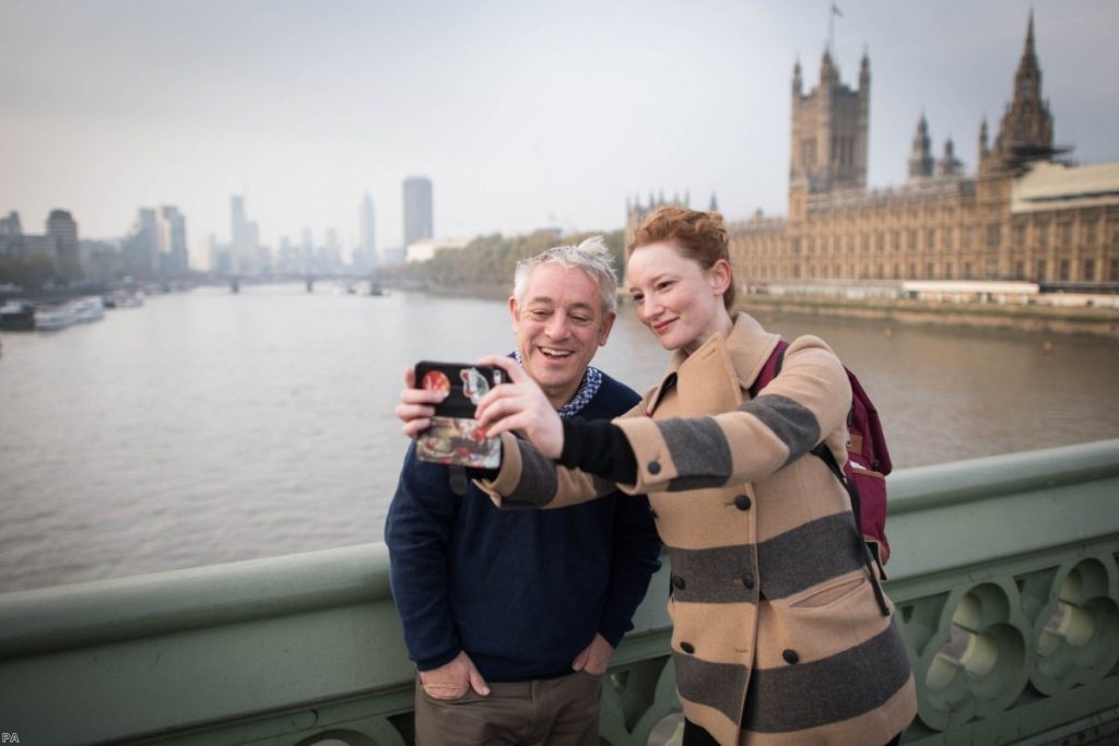 John Bercow has a selfie taken with a woman on Westminster Bridge, just before his last session as speaker on Thursday.