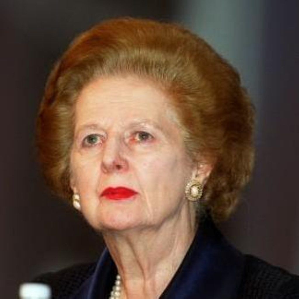 Baroness Thatcher has returned home after spending two weeks in hospital for a broken left arm.