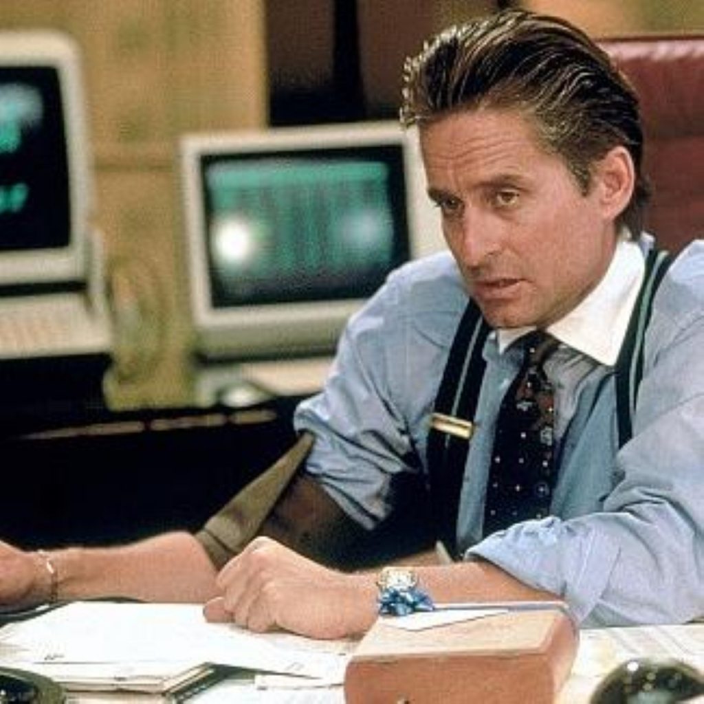 Michael Douglas in Wall Street, a parable on greed from a previous era