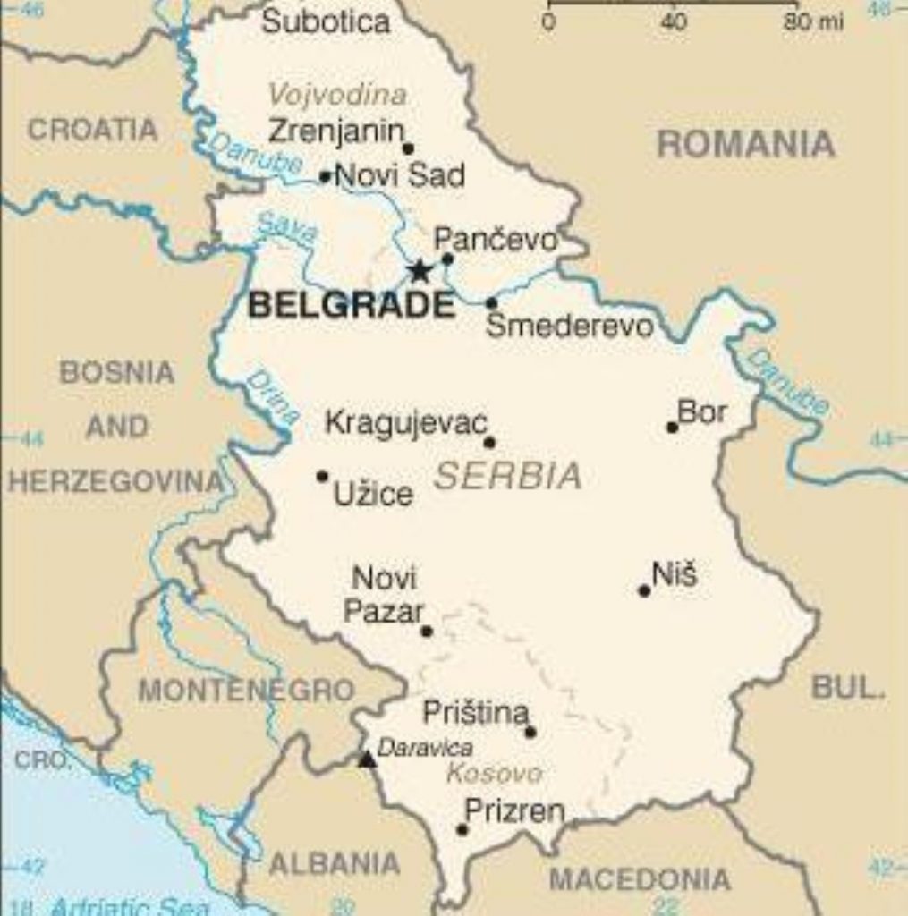 Kosovo is located in the south of Serbia