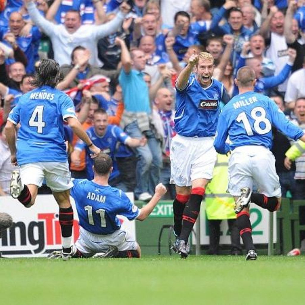 Rangers celebrate an Old Firm derby win