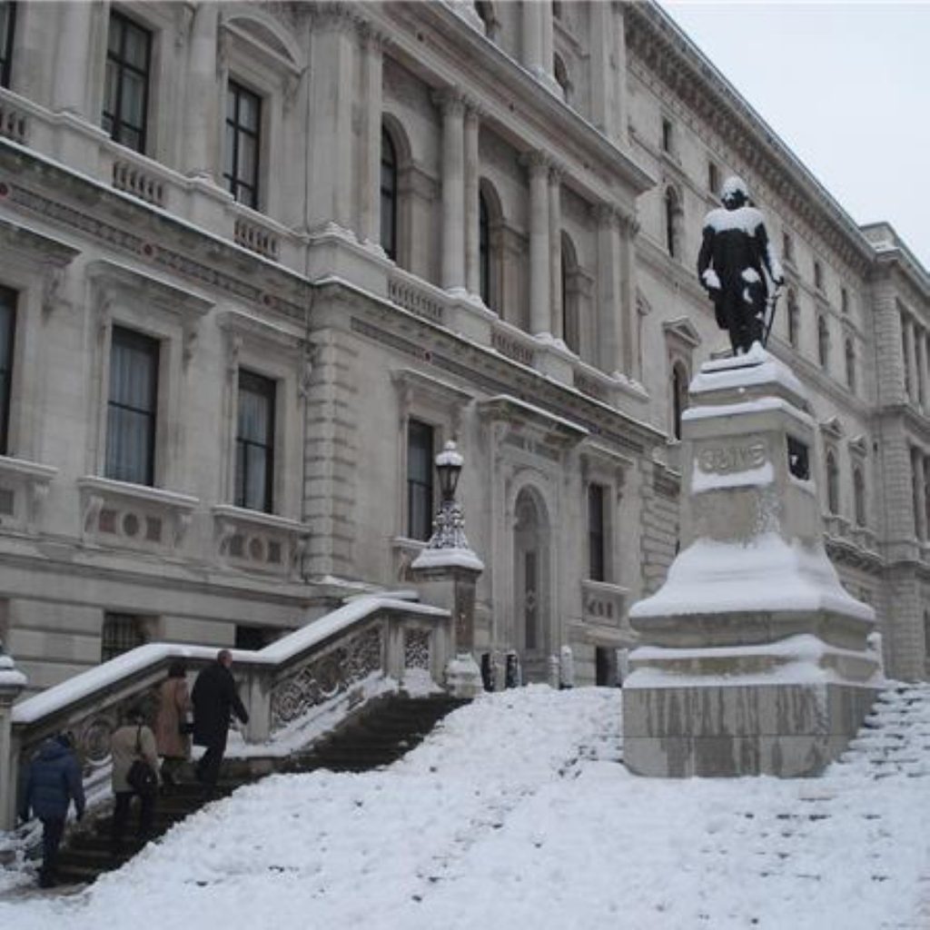 Whitehall in the snow: The weather was threatening political represcussions as well today.