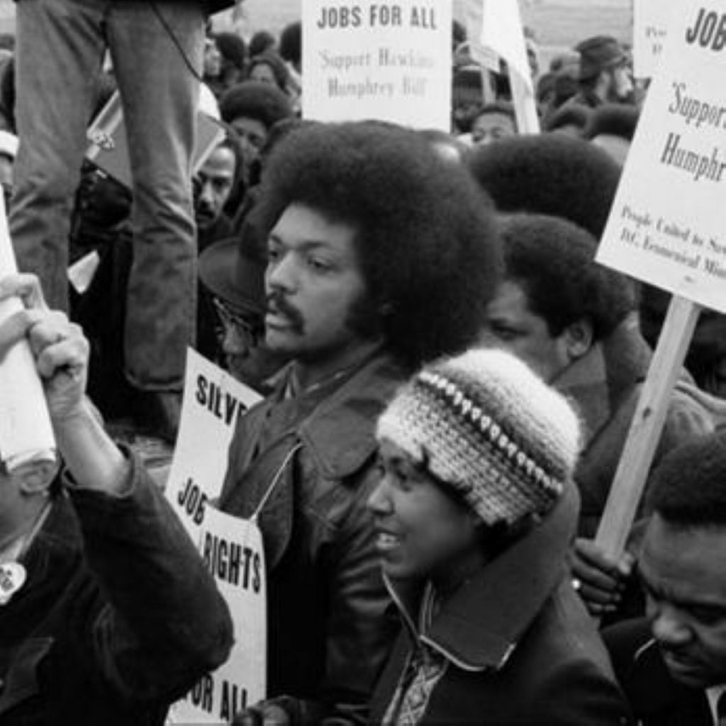 Reverand Jesse Jackson during a protest in the 1970's