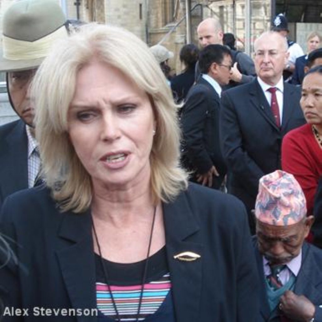 Joanna Lumley was among campaigners outside parliament today