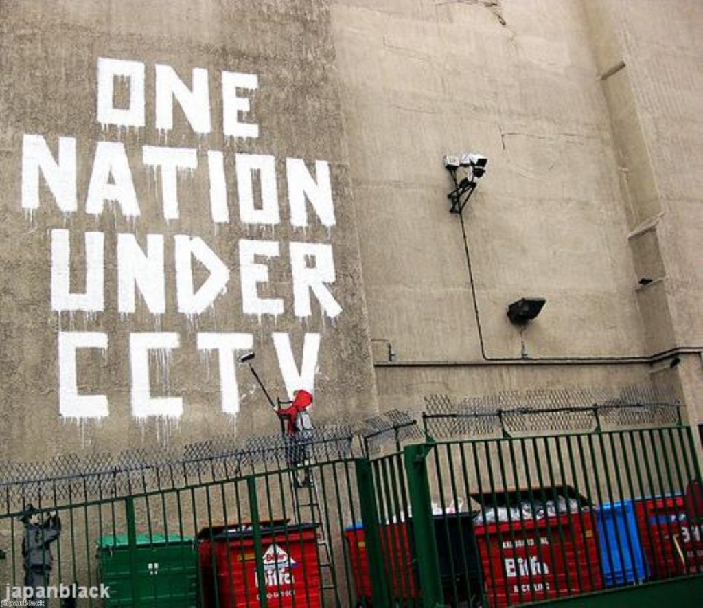 A Bansky piece protests the decline of civil liberties in Britain