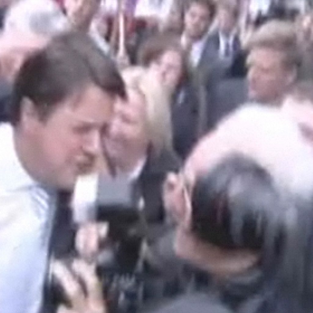 Nick Griffin being pelted with eggs at parliament shortly after becoming an MEP