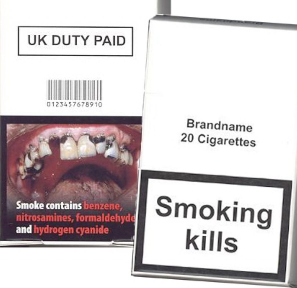 The new look cigarette packets as they might appear if the Lib dem amendment is passed