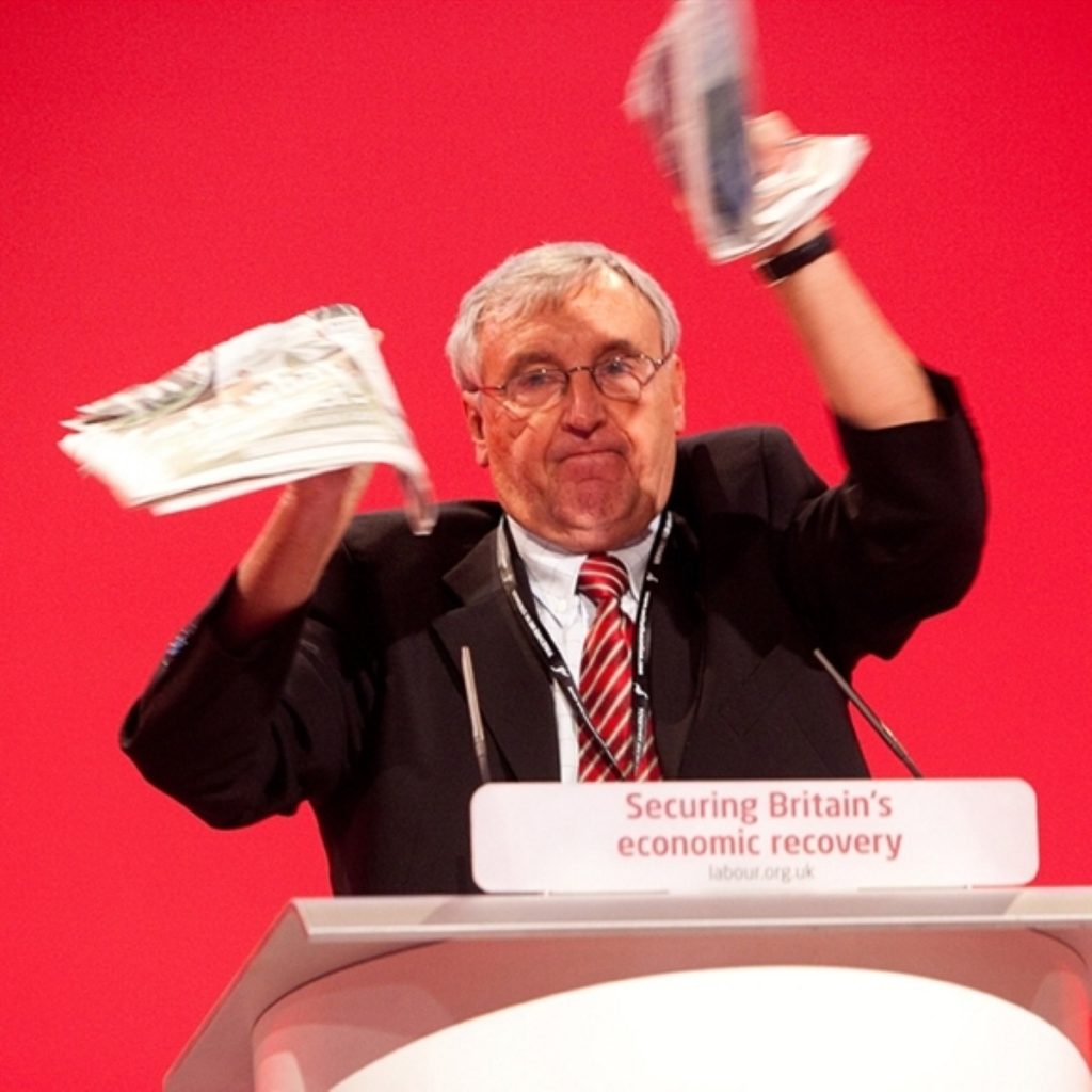 Tony Woodley, the leader of UNITE the union rips up the Sun at the Labour party conference